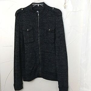 Rock & Republic Zip Front Cardigan Sweater Size XL Pockets Heather Charcoal Gray